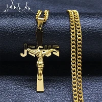 2022 jesus cross hip hop catholic necklace stainless steel chain women men gold color religious necklaces jewelry gitfs n4936s05