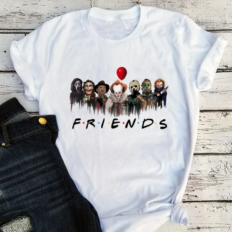 

Halloween Vintage Woman Tshirts Friends Halloween Tees Halloween Horror Movie Killers Vintage Women Sexy Tops Scary New