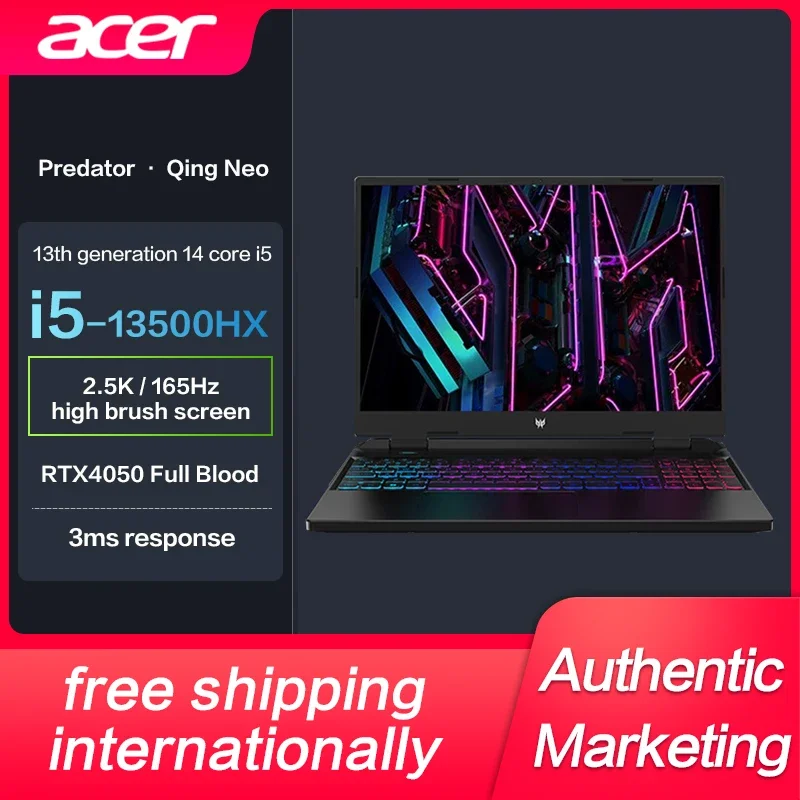 

Новый оригинальный игровой ноутбук Acer Marauders Qing Neo, Intel i5-13500HX RTX4050 E-Sports, 16 дюймов, 2,5 K, 165 Гц, GameNotebook