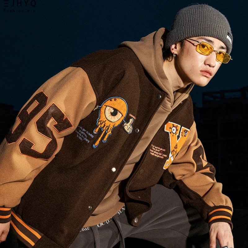 2022 New American Letter Embroidered Jackets Coats Men's Y2K Street Retro Hip Hop Baseball Uniform Couple Casual Trend