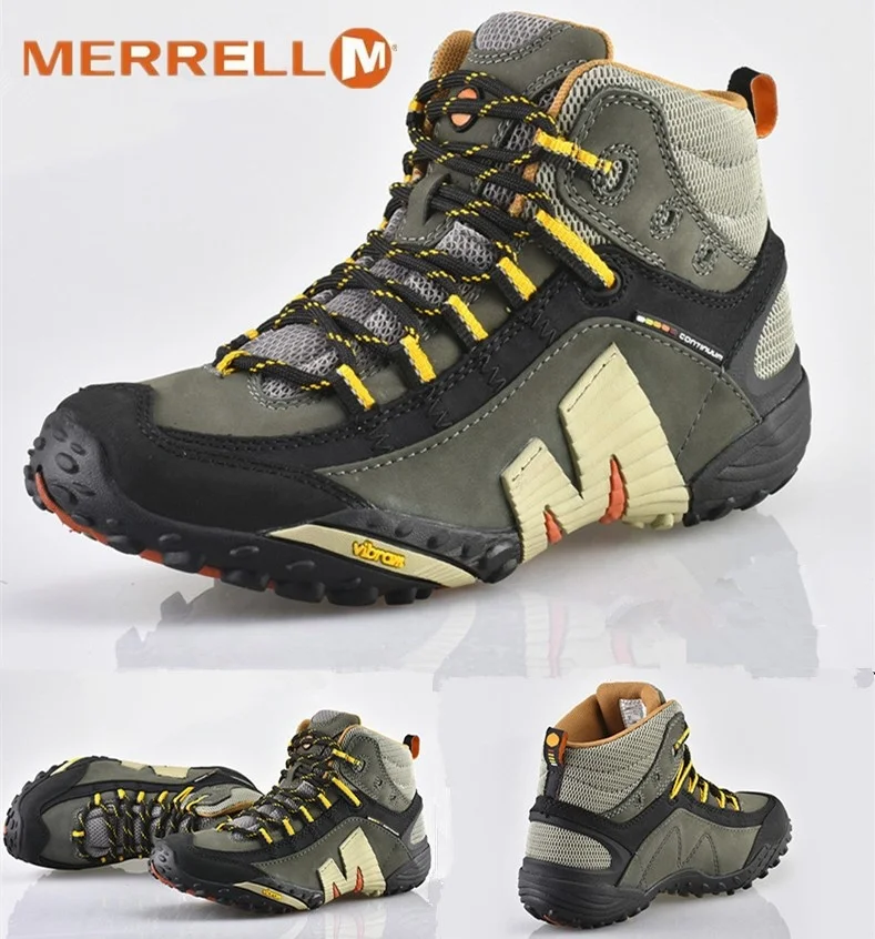 Merrell Men Professional Outdoor Genuine Leather Hiking Shoes Slip Resistant Warm Mountainner Walking Medium Top Sneakers 39-45