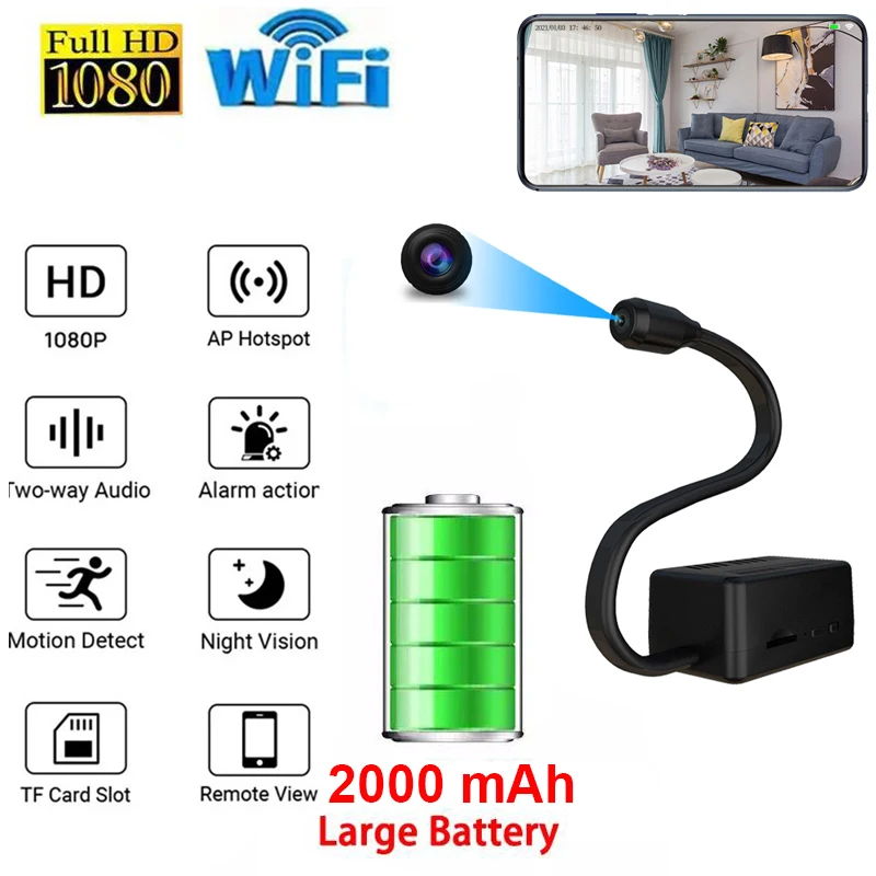 

1080P Wifi Mini Camera Wireless Camcorder Portable Video Recorder Built in 2000mAh Battery Sensor Alarm Push For Smart Home