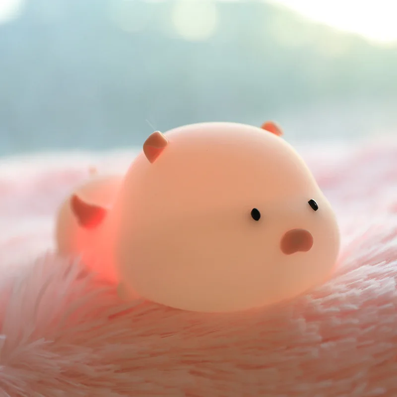

Cute pig silicone night light creative LED colorful breathing light USB children timed sleep night light