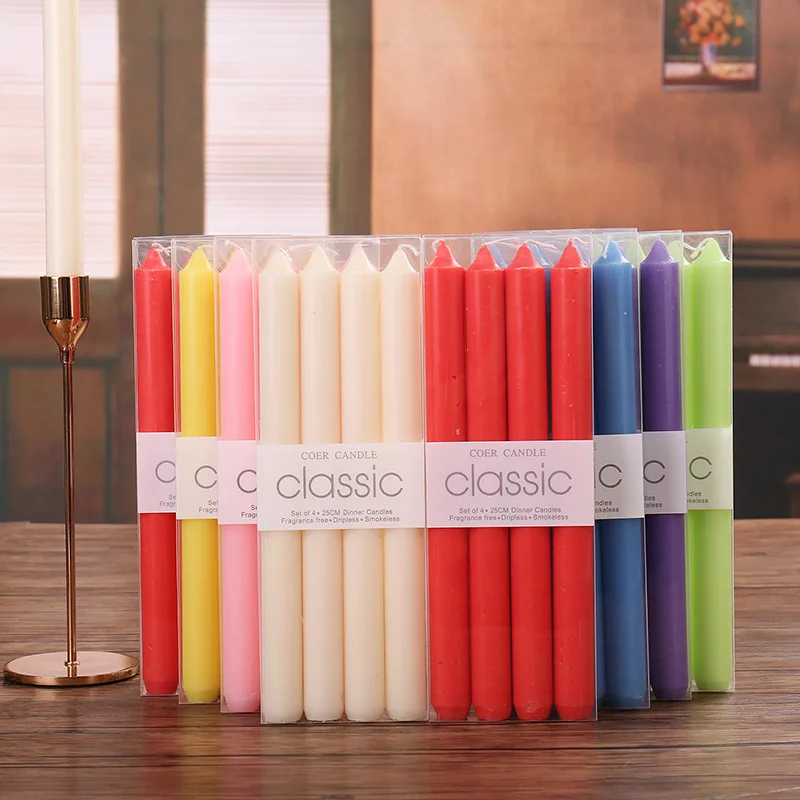 

Household candle European classic romantic wedding candlelight dinner smokeless long decorated candles candlestick white candle