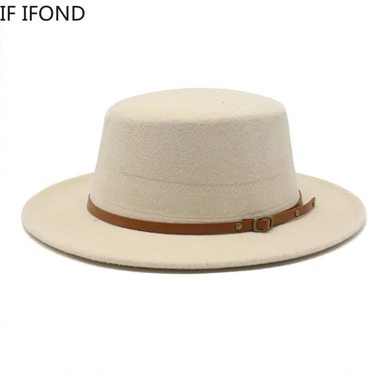 Small Size 52 -54CM British Style Child Fedora Hats Boy Girls Kids Flat Top Felt Jazz Hat Formal Party Dress Cap images - 6