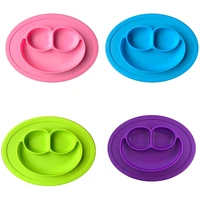 1pcs smiley kids feeding plate silicone sucker bowl baby infant safe dining plate cartoon smile face children dishes tableware