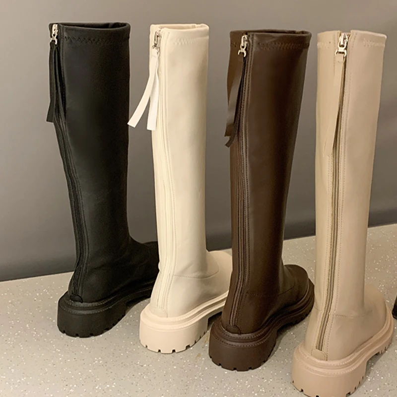 

Brand Women's Winter Boots Long Knee-high Luxury Chelsea Platform Shoes Zipper Round Toe Chunky Thigh High Boots Zapatos