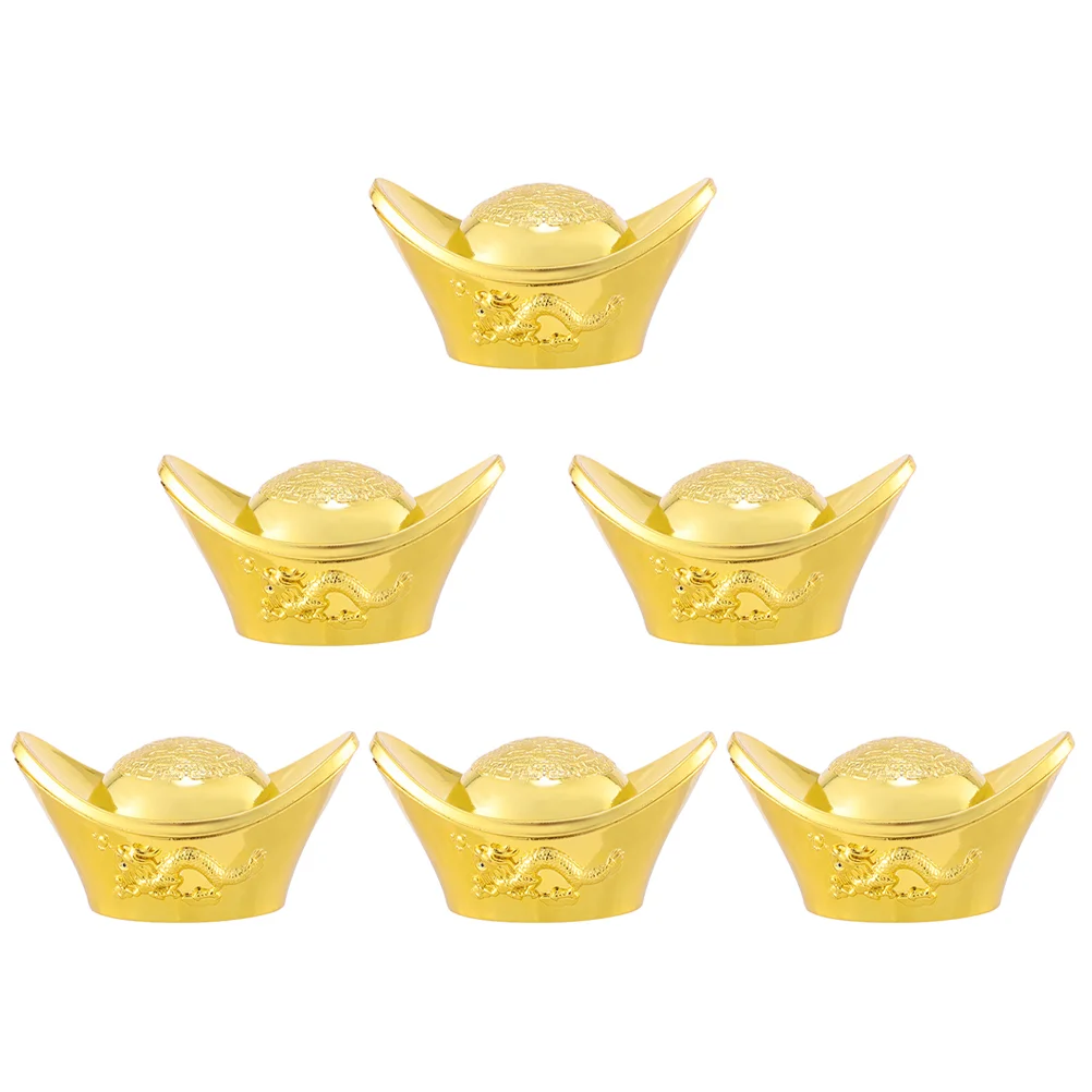 

6pcs Plastic Gold Ingot Decor Simulation Gold Ingot Home Decoration