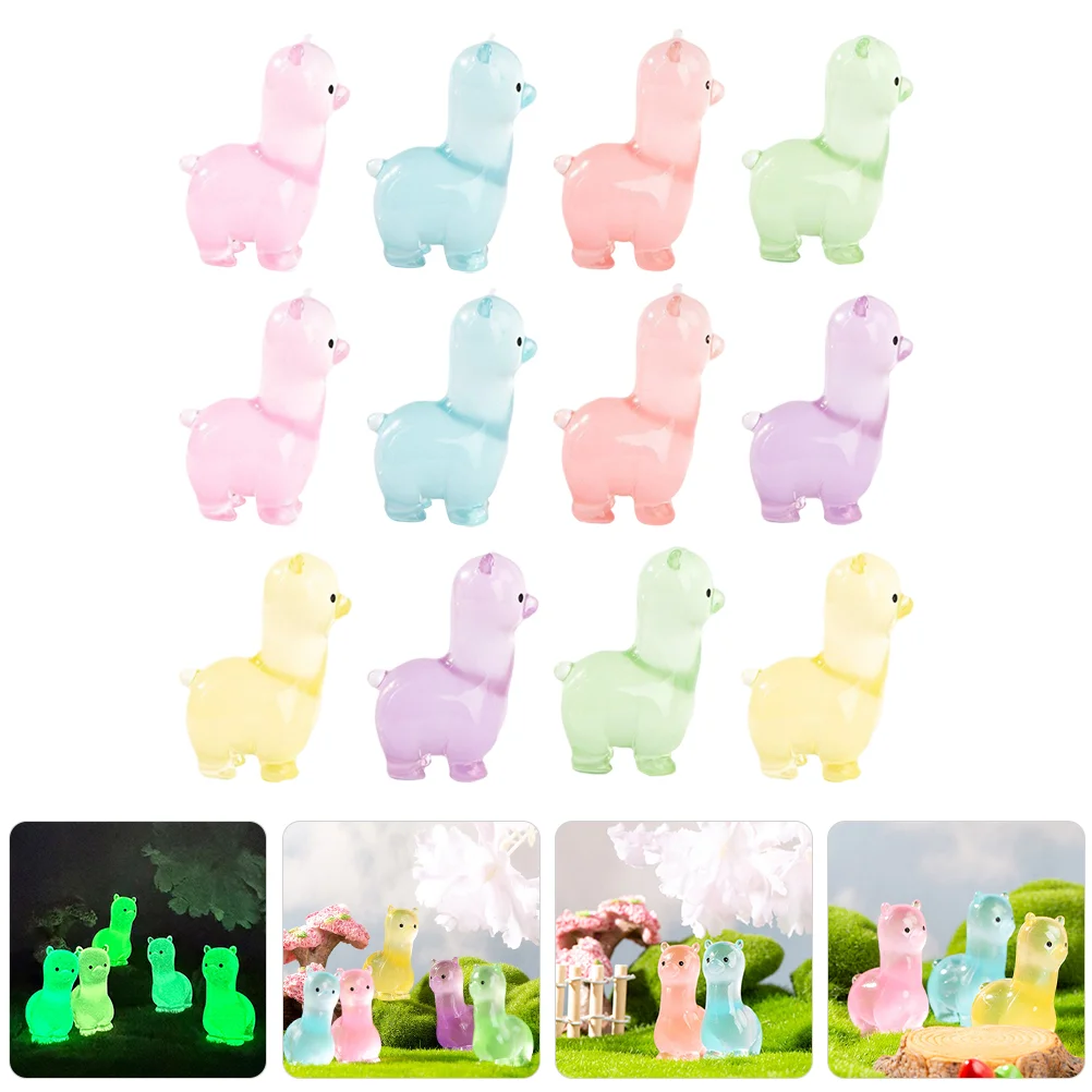 

Alpaca Figures Luminous Resin Mini Animal Glow The Dark Miniature Sheep Figurine Tiny Lamb Cupcake Toppers Decorative Charms For