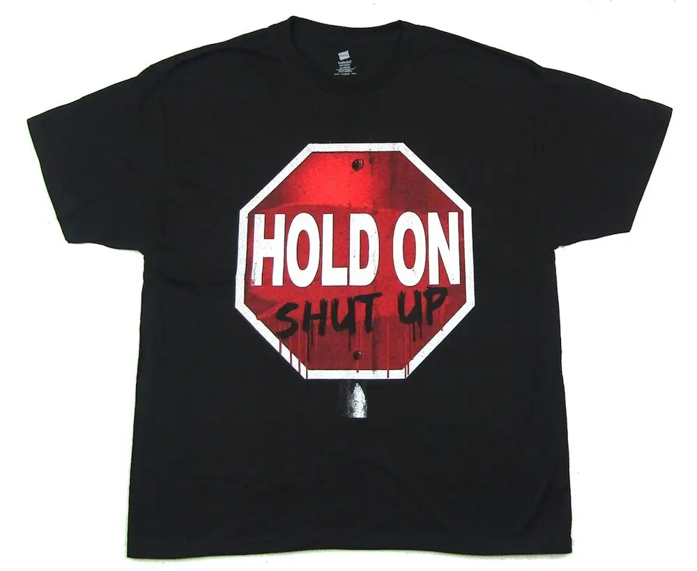 

Machine Gun Kelly Hold On Shut Up Sign Black T Shirt New MGK Merch