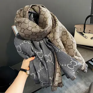 2022 Luxury Floral Print Scarf for Women Warmer Winter Cashmere Pashmina Scarves Shawls Female Thick