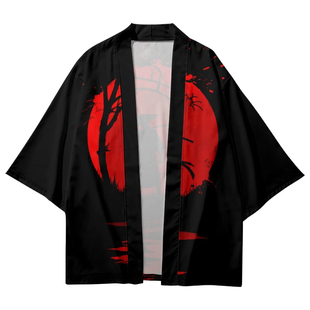 

Кимоно в японском стиле для мужчин и женщин, кардиган с мультипликационным японским Самураем, пляжные шорты, юката, одежда в стиле Харадзюку