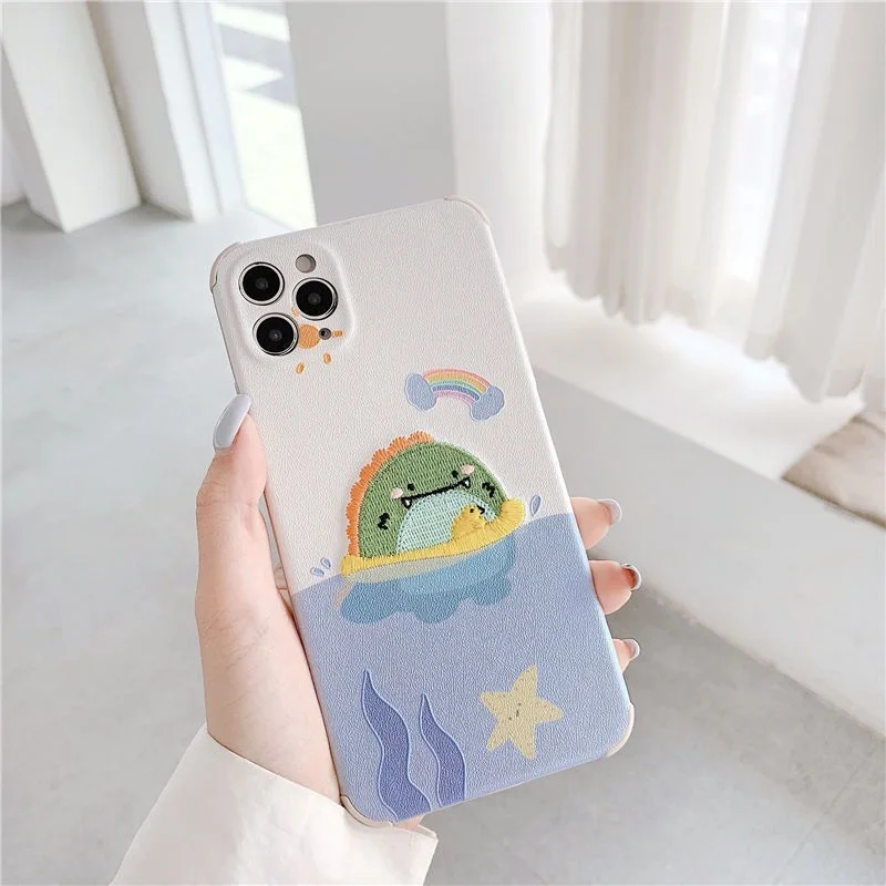 2022.Cute Phone Case For Iphone 12 Pro Max Mini 11 7 8 Plus X XS Max XR SE Dinosaur Cartoon Case Cover Lens Protection