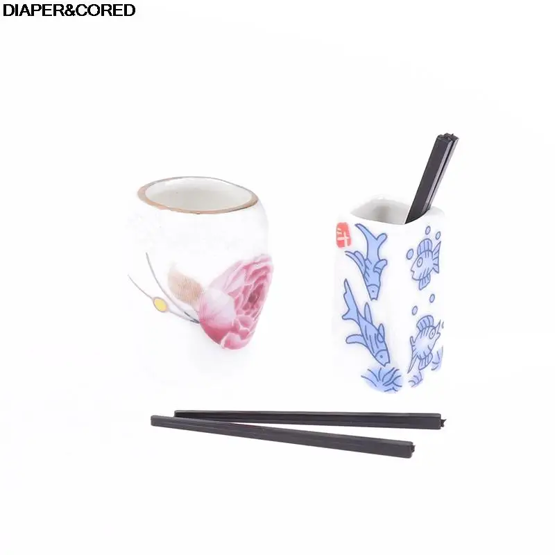 

1set Miniature Ceramics Chopsticks Cage Mini Tableware Dollhouse Kitchen Food Toys Accessories Dolls Pretend Play Toys