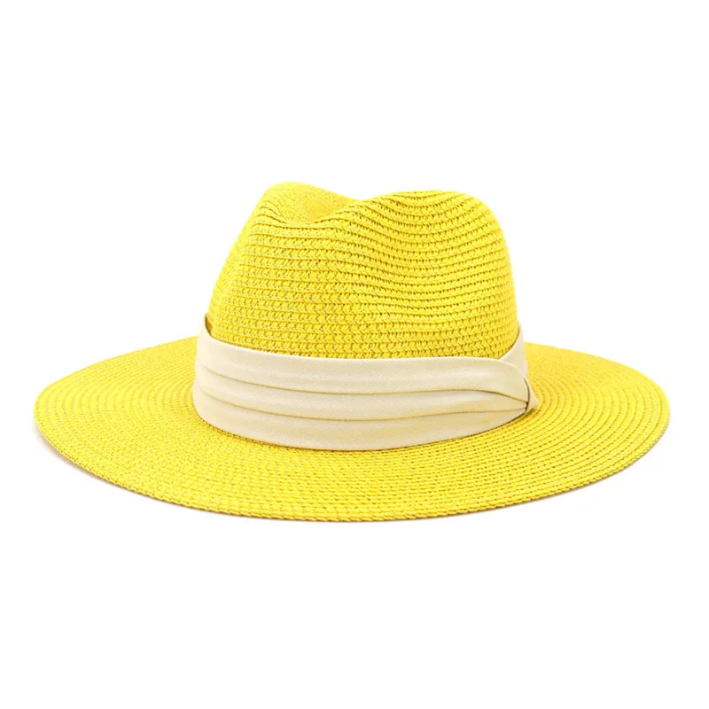Wholesale Sun Hats Men Women Summer Panama Wide Brim Straw Hats Fashion Colorful Outdoor Jazz Beach Sun Cap