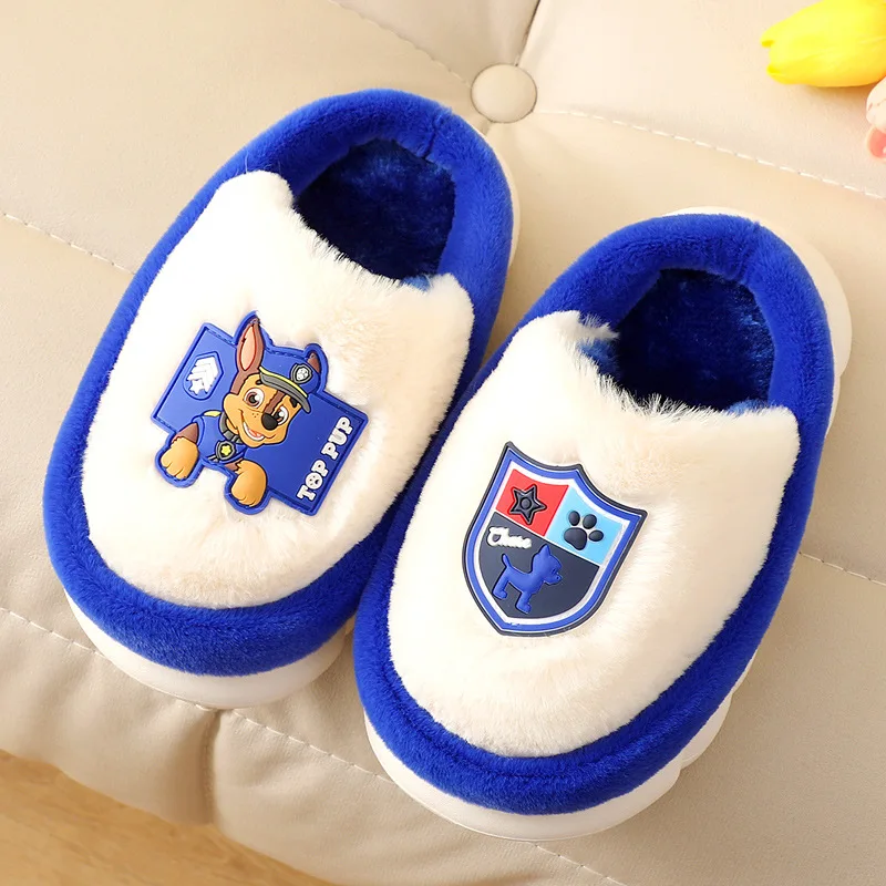 

Paw Patrol Cartoon Cotton Slippers Anime Figures Chase Marshall Skye Rubble Kids Winter Plus Velvet Cotton Non-slip Slippers