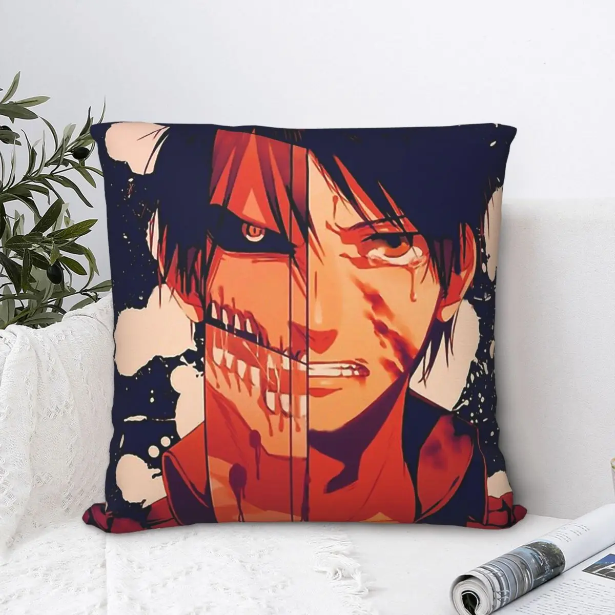 

Eren Throw Pillow Case Attack on Titan Short Plus Cushion Covers Home Sofa Chair Decorative Backpack