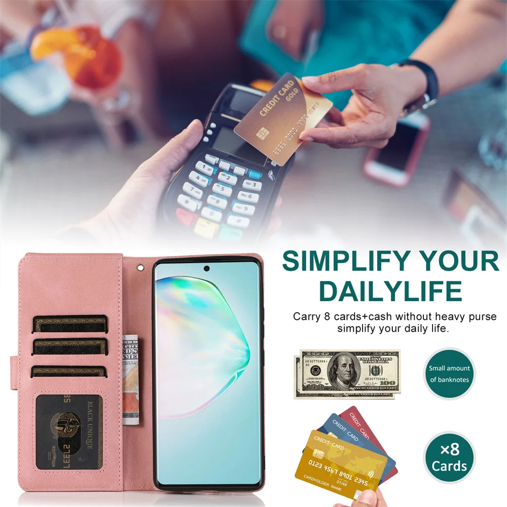 Для Samsung Galaxy A91 A71 A53 A52 A41 A34 A33 A14 4G 5G Ретро металлический кошелек на молнии мульти