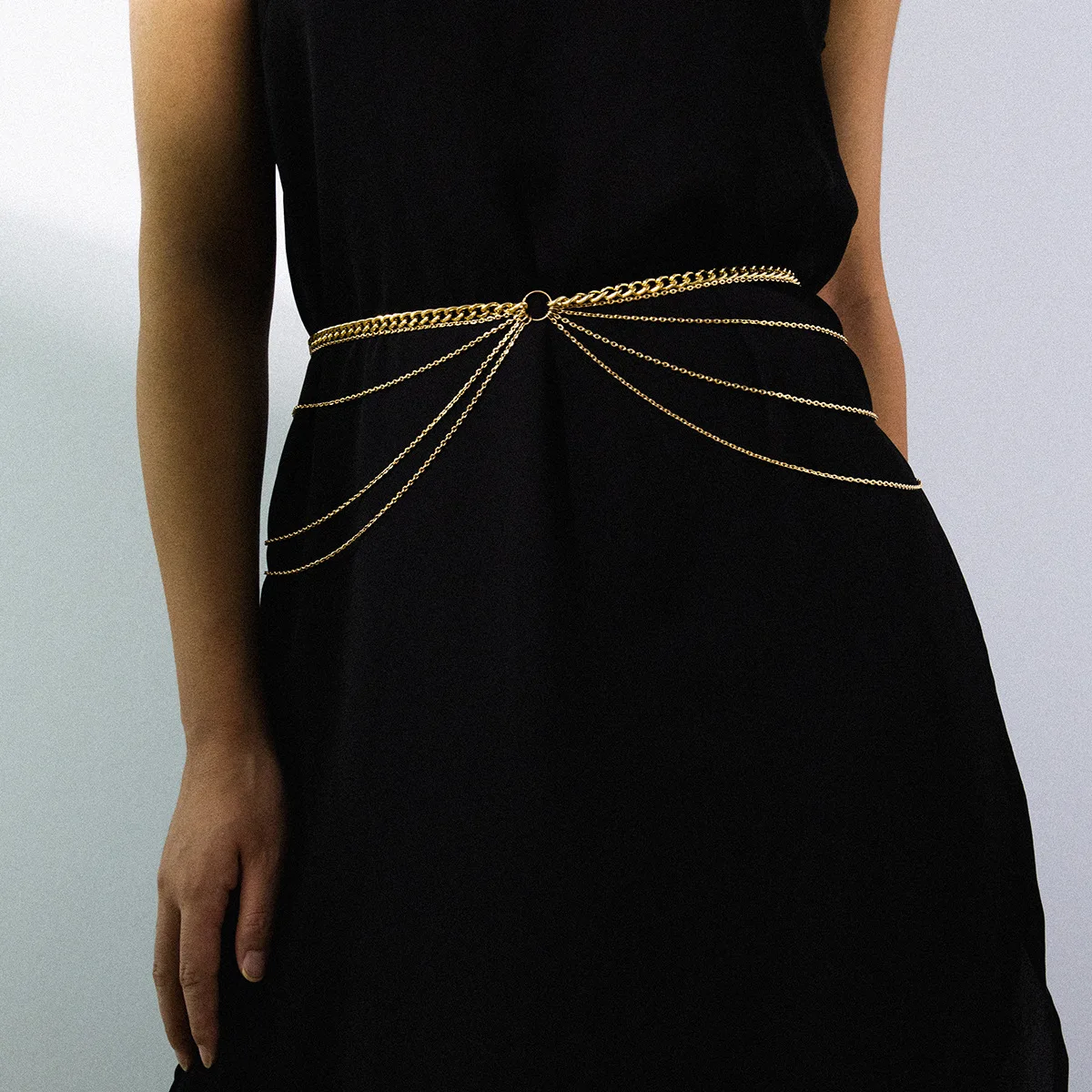 

Personality Women Fashion Belt Vintage Multi-Layer Tassels Golden Chain Thin Waist Chain Party Dresses Charming Accessories