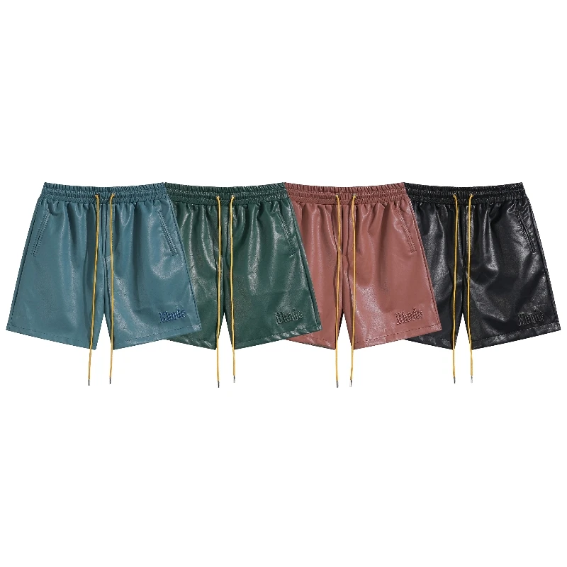 

Rhude High Quality Leather Shorts With Drawstring Casual High Street Men's And Women's Shorts