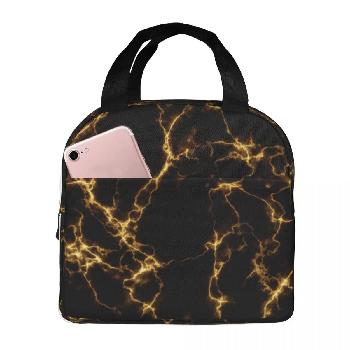 

Elegant Golden Marble Lunch Bag with Handle Cool Black Gold Gorgeous Marbles Cooling Cooler Bag Travel Modern Food Thermal Bag