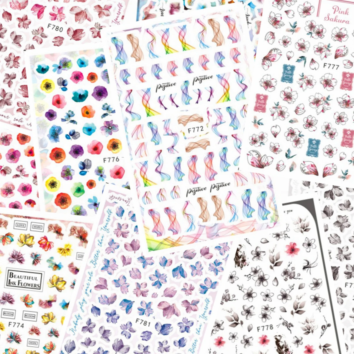 

10PCS Summer New Flower Nail Sticker Color Flower Art Flower Nail Decoration Decal 3D Self-adhesive Nail Slider