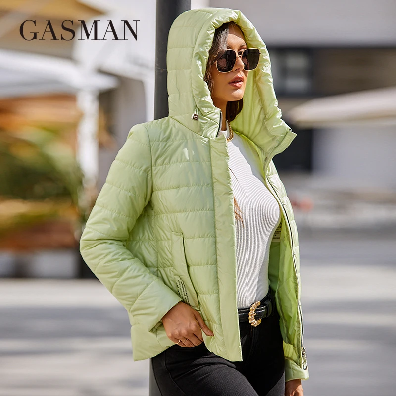 GASMAN women's jacket spring 2022 short thin cotton clothes Fashion Casual Hooded design parkas simple Quilted women coat 8218