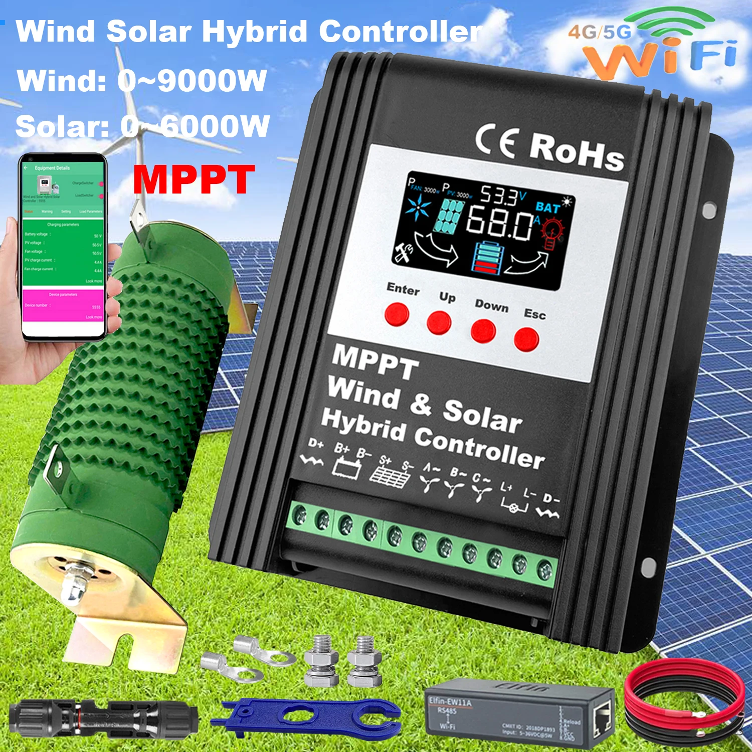 3000 Вт 4 кВт Wi-Fi гибридный контроллер заряда от солнечного ветра система питания MPPT