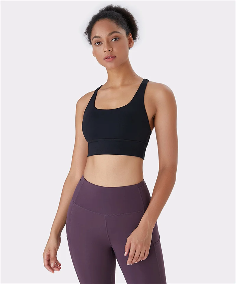 Top Ladies Underwear Fitness Sports Bra U Neck Cross Straps High Strength Shockproof Yoga Tube Top Vest Push Ups Gym Sportswear