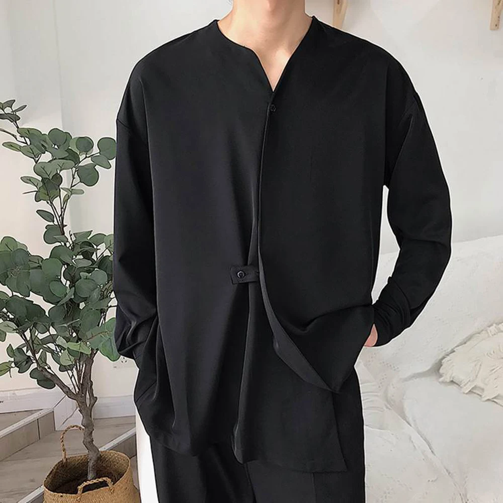 

Men Autumn Bulk Long Loose Short Collarless Mesh Casual Male Sleeve Shirts Shirt Shirt For Shirt Shirt Lrregular Sleeve Apparel