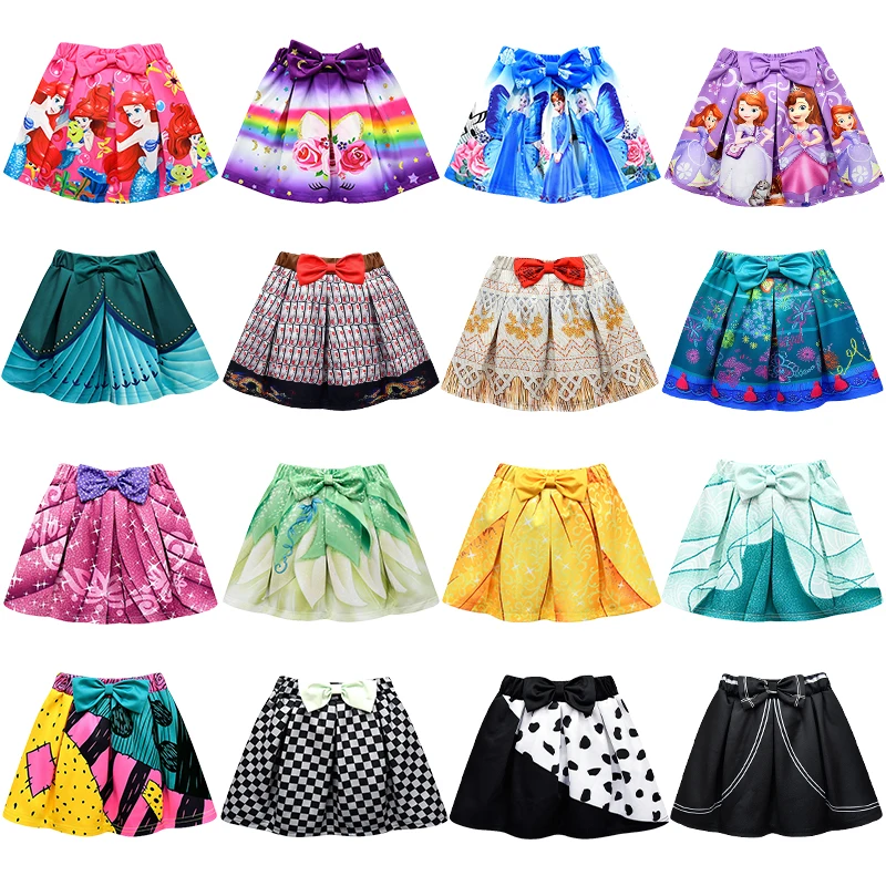 

Summer Encanto Kids Bow Mini Pleated Skirt Casual Girls Elsa Unicorn Sofia Ariel Moana Princess Uniforms Child School Clothes