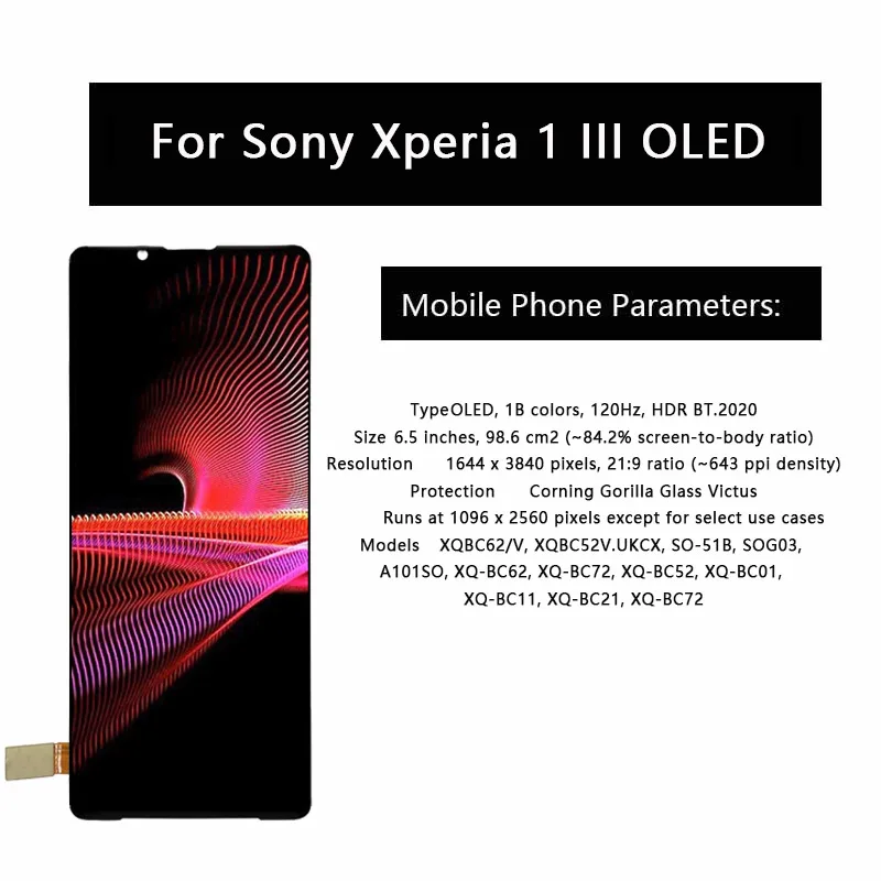 6 5 "Оригинальный ЖК-дисплей для SONY Xperia 1 III XQ-BC52 XQ-BC01 XQ-BC11 цифровой