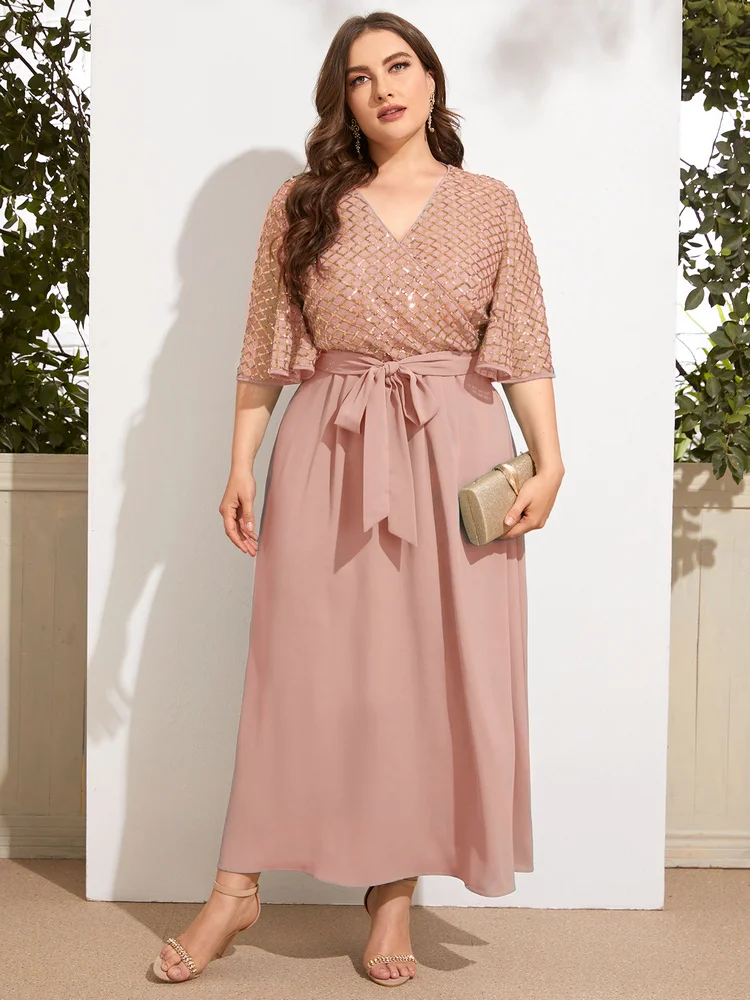 

TOLEEN Women Elegant Plus Size Large Maxi Dresses 2022 Spring Summer Pink Oversized Long Evening Party Wedding Festival Clothing