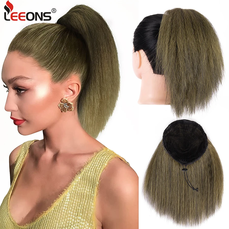 

10 Inch Yaki Kinky Straight Ponytail Extension Synthetic Drawstring Ponytails For Black Women Clip In False Afro Puff Ponytail