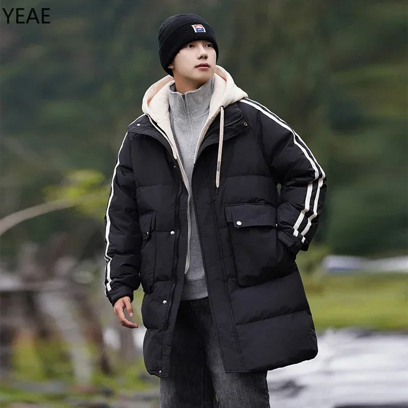 Длинный пуховик с капюшоном на шнурке Мужская Дизайнерская одежда мужская