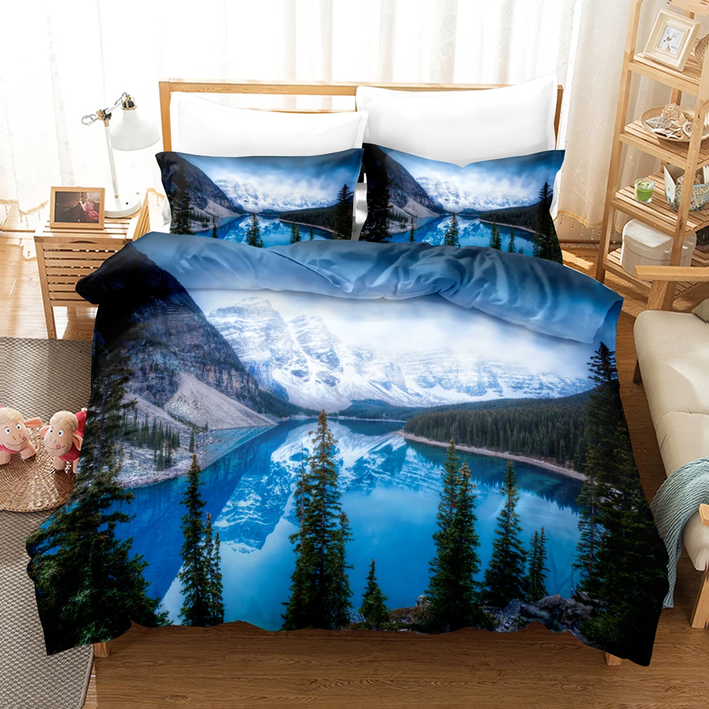 

Printing Custom Quilt Duvet Cover Set Landscape Lake Mountain Home Queen King Quilt Pillowcase Bedding Sets 3D Digital
