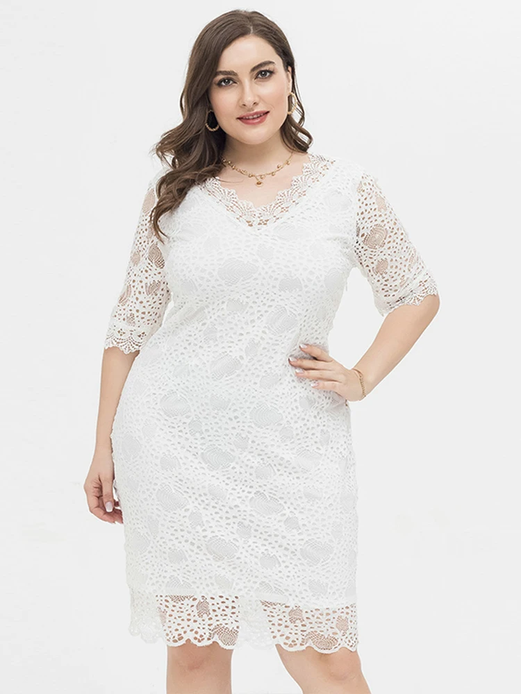 Plus Size For Women Clothing 2022 Summer Casual Short Sleeve V Neck Dress Fashion Women's Elegant Lace Wedding Dresses