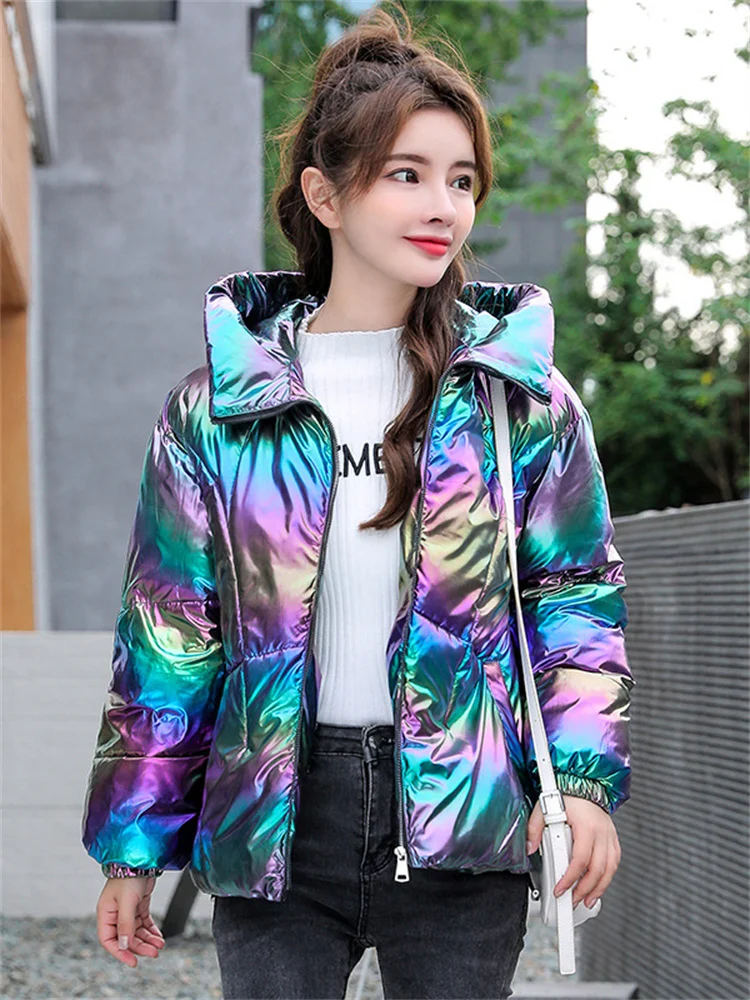 Bright Parkas Women Solid Thicken Warm Jacket Sweet 2022 Winter New Loose Hooded Down Cotton Padded Coat Female Clothing LD2459