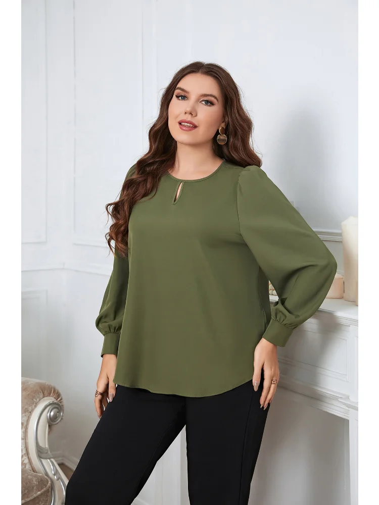 Early spring crewneck long sleeves green large size women's shirt blusas femininas elegantes  plus size feminino  blouses