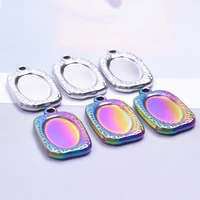fashion square mirror stainless steel charms rainbow silver color pendant jewelry making necklace for women man party gift 5pcs