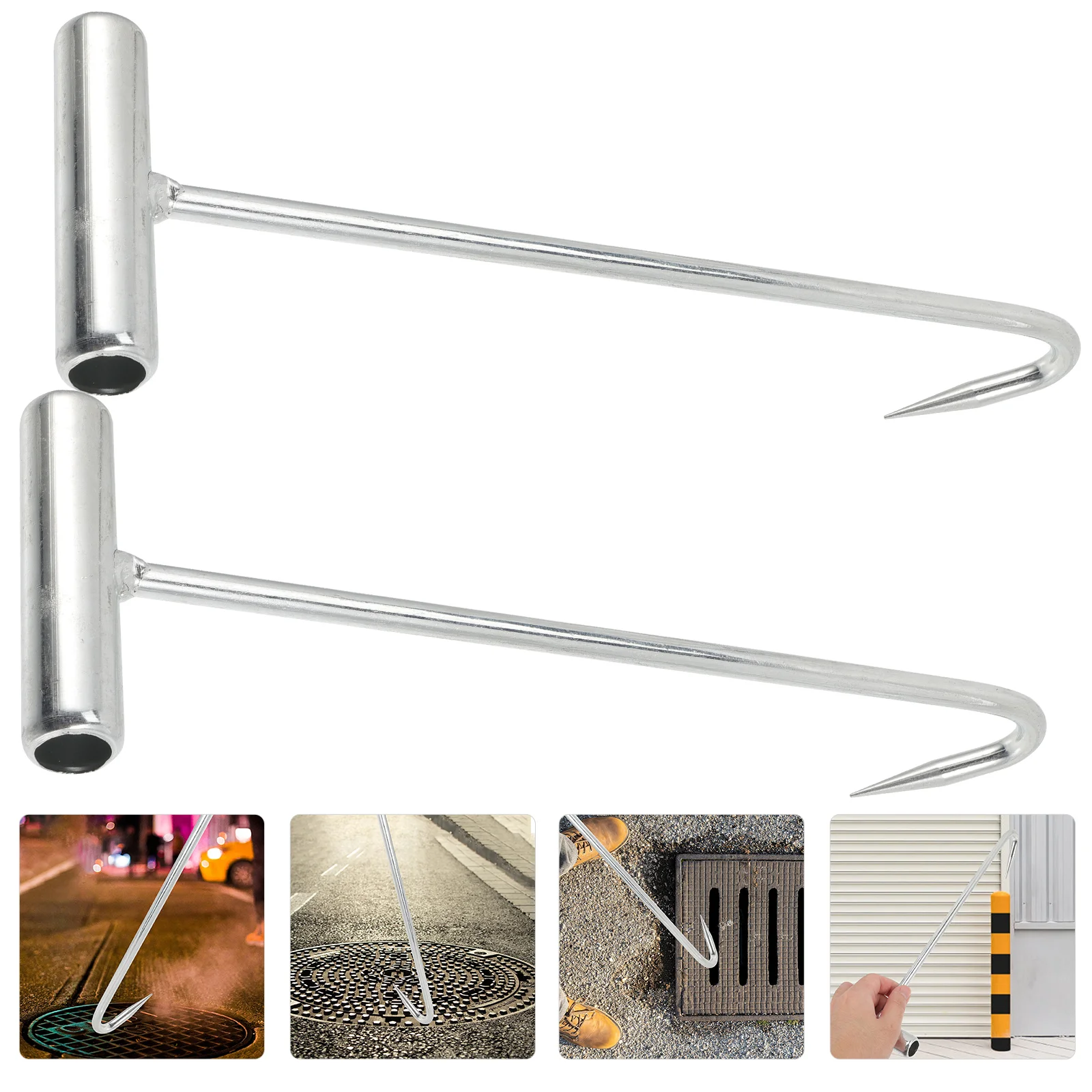 

2pcs Manhole Cover Lifters Iron Manhole Lid Hooks Heavy Duty Outdoor Manhole Lifting Hook