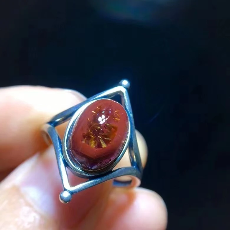 

Natural Red Auralite 23 Cacoxenite Oval Adjustable Ring 11.8/8.3mm Purple Canada Rutilated 925 Sterling Silver AAAAAA