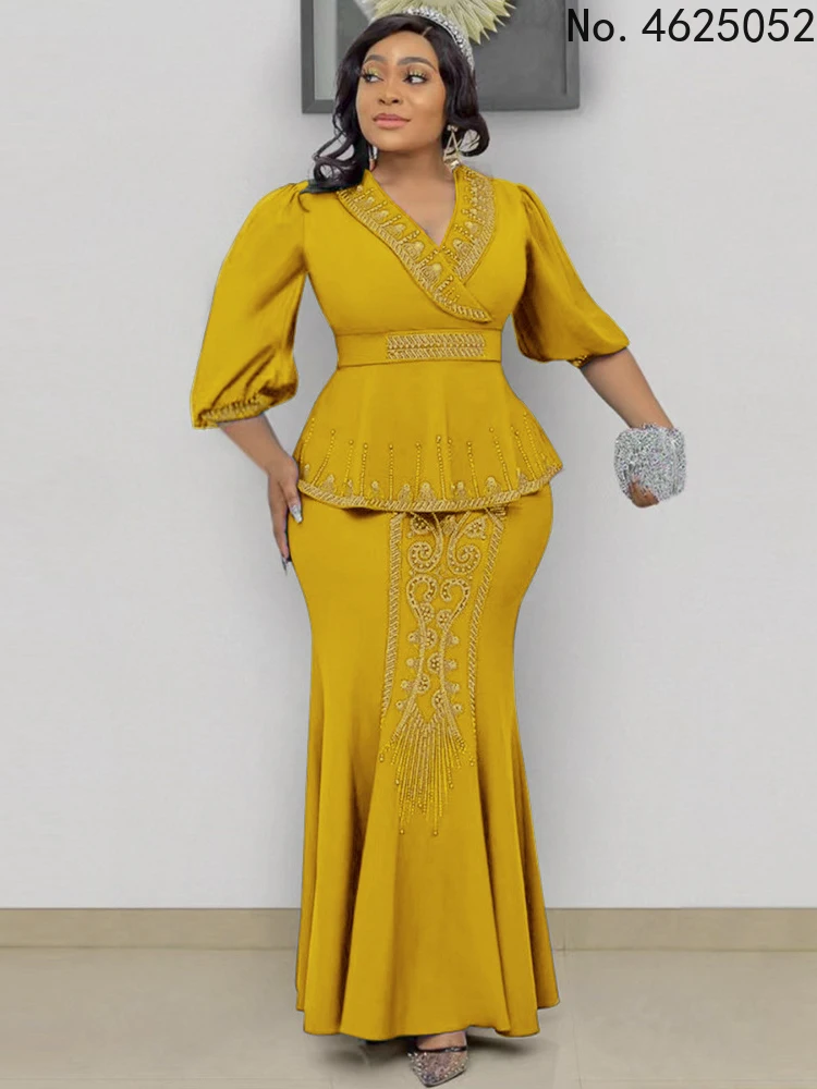 

Комплект из двух предметов, женский элегантный костюм из топа и юбки в африканском стиле, модная одежда для свадебной вечеринки, лето 2022, анк...