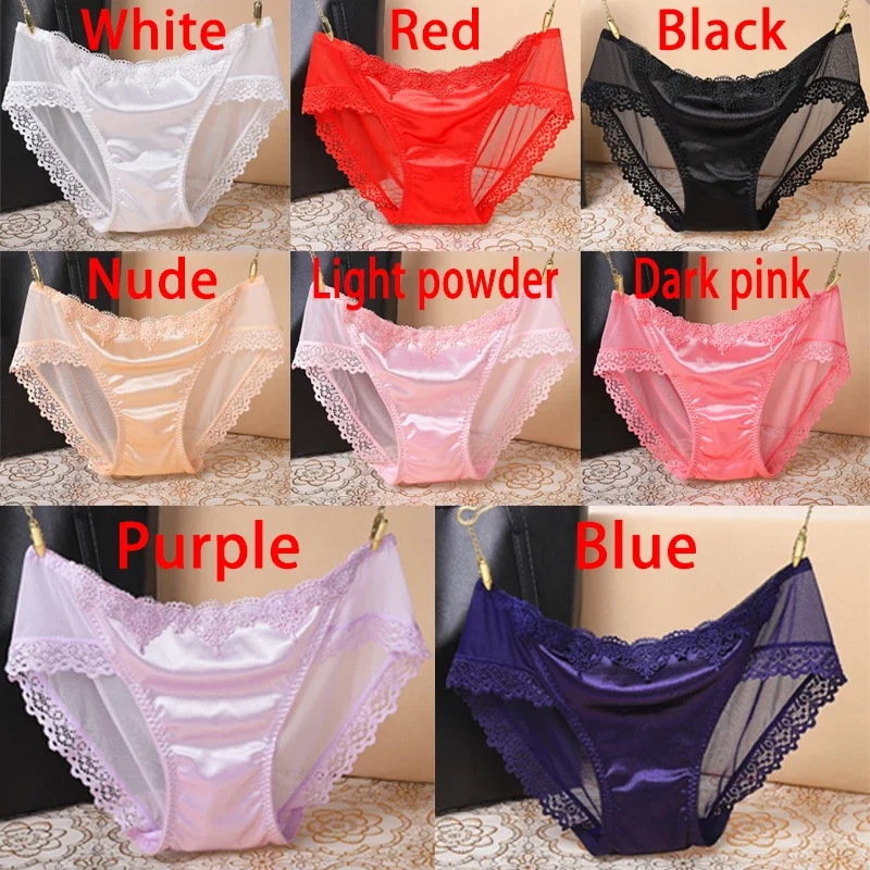 

Women's Panties Women Silk Satin Lingerie Lace Briefs Lady Sexy Panties Breathable Fashion Underwear