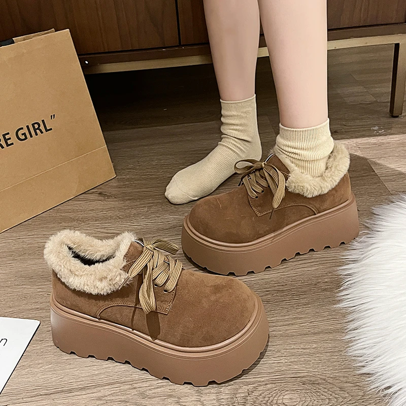 Женская обувь на платформе осенние лоферы меху сабо в стиле ретро осень-зима