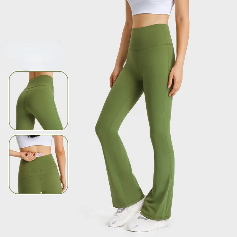 luluwomen Autumn High Waist Jogging Pants Wide Flare Pants Jogger Hiking Outdoor Leggings Casual Raises Butt Full Length pants