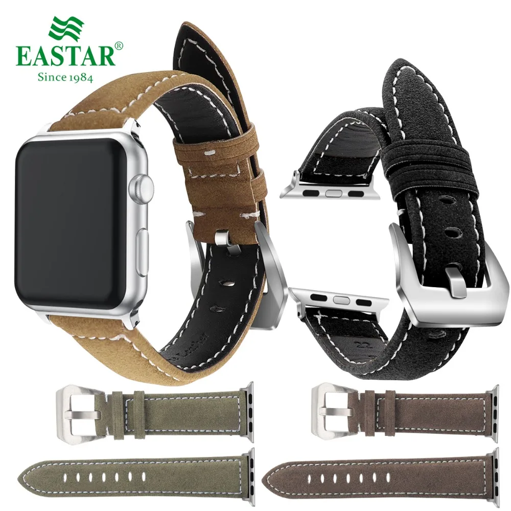 

Eastar Black Genuine Leather Watchband for Apple Watch Series 8 7 6 5 4 SE Colorful Bracelet Strap For iwatch Ultra 49mm Band
