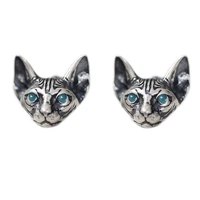 s2565 fashion jewelry vintage cute mens womens silver color sphinx hairless cat stud earrings