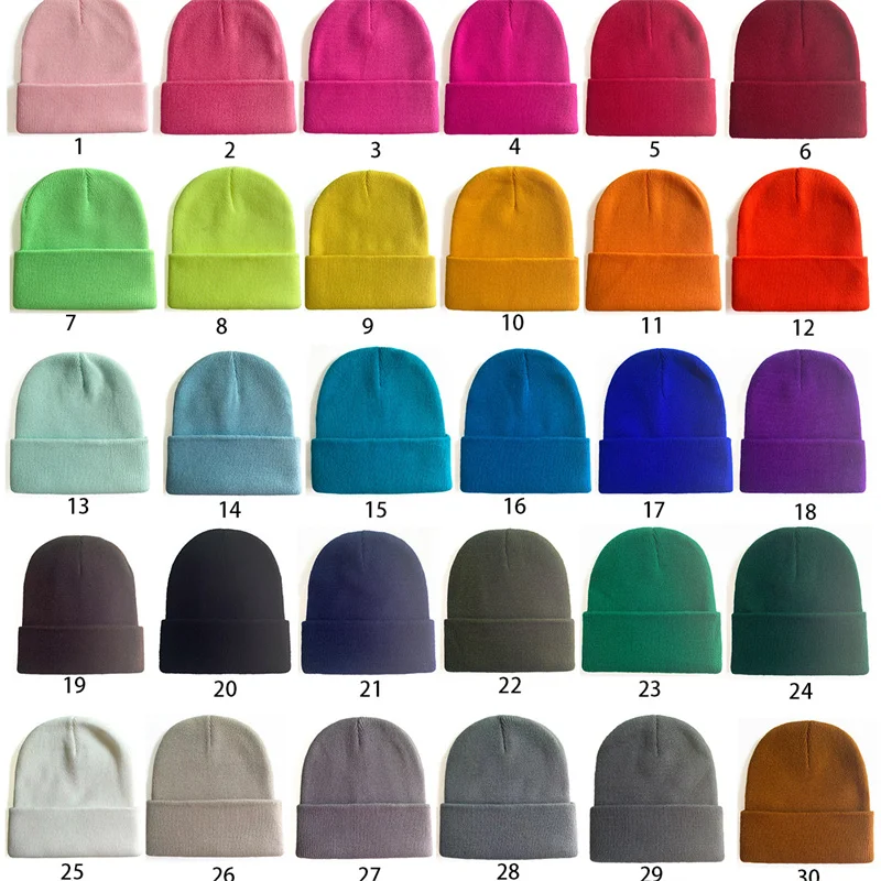 

Men Women Winter Autumn Solid Color Warm Woolen Knitted Cap Fluorescent Cuffed Beanie Hat Female Caps Warmer Bonnet Casual Cap