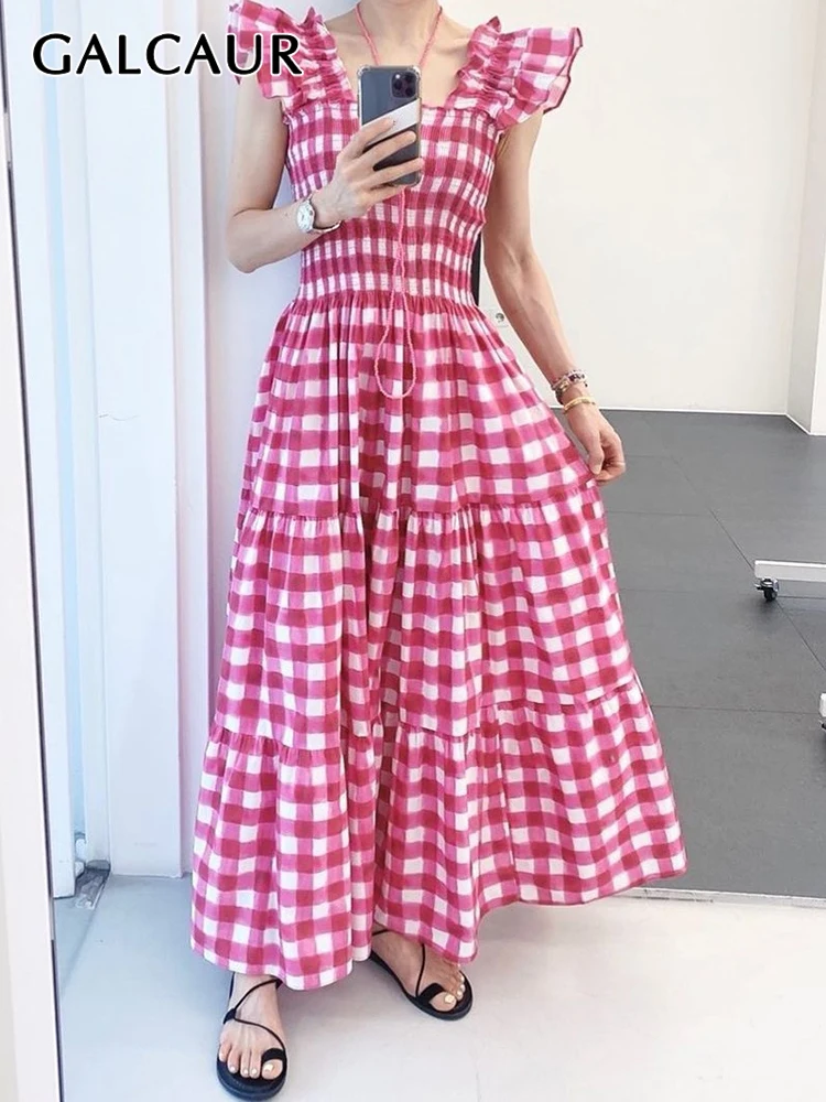 

Платье-миди женское клетчатое с квадратным вырезом и высокой талией